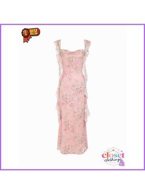 Mesh Ruffle Maxi Formal Dress Sleeveless Scoop Neck Wedding Guest